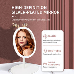 SOGA White Cosmetic Jewelry Storage Organiser with Antler LED Light Mirror Tabletop Vanity Set