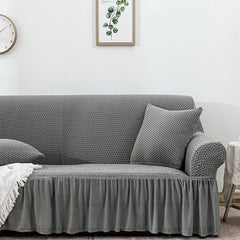 SOGA 3-Seater Grey Sofa Cover with Ruffled Skirt Couch Protector High Stretch Lounge Slipcover Home Decor