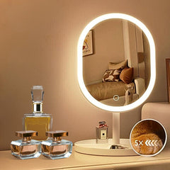 SOGA 2X 26cm White Oval Smart LED Makeup Bedroom Table Vanity Mirror Tricolor Adjustable Light w/ 5x Magnification