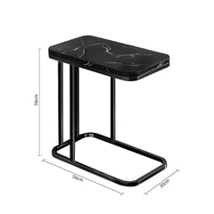 SOGA 30x50cm Black Ceramic Sofa Side Square Mini Table w/ Black Metal Legs