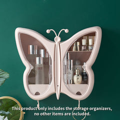 SOGA Pink Butterfly Shape Wall-Mounted Makeup Organiser Dustproof Waterproof Bathroom Storage Box Home Decor