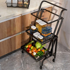 SOGA 3 Tier Steel Black Adjustable Kitchen Cart Multi-Functional Shelves Storage Organizer with Wheels