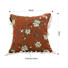 SOGA 45cm French Vintage Butterfly and Flower Tassel with Caramel Color Throw Pillow