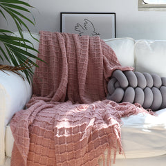 SOGA 2X Pink Diamond Pattern Knitted Throw Blanket Warm Cozy Woven Cover Couch Bed Sofa Home Decor with Tassels