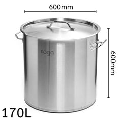 SOGA Stock Pot 170Lt Top Grade Thick Stainless Steel Stockpot 60CM 18/10