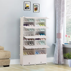 SOGA 9 Tier 2 Column White Shoe Rack Organizer Sneaker Footwear Storage Stackable Stand Cabinet Portable Wardrobe with Cover