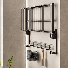 SOGA 2X 61cm Gray Wall-Mounted Double Pole Towel Holder Bathroom Organiser Rail Hanger with Hooks