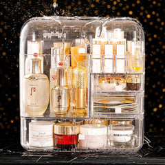 SOGA Transparent Cosmetic Storage Box Clear Makeup Skincare Holder with Lid Drawers Waterproof  Dustproof Organiser