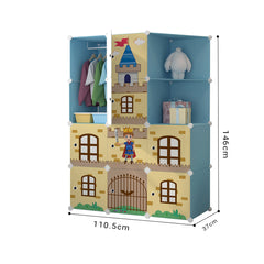 SOGA 10 Cubes Blue Castle Print Portable Wardrobe Divide-Grid Modular Storage Organiser Foldable Closet