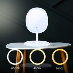 SOGA 2X 26cm White Oval Smart LED Makeup Bedroom Table Vanity Mirror Tricolor Adjustable Light w/ 5x Magnification