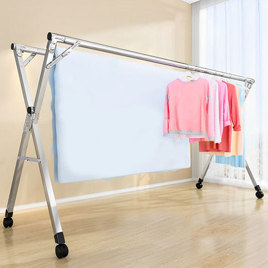 SOGA 1.6m Portable Standing Clothes Drying Rack Foldable Space-Saving Laundry Holder with Wheels