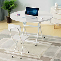 SOGA White Dining Table Portable Round Surface Space Saving Folding Desk Home Decor