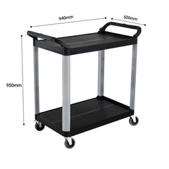 SOGA 2X 2 Tier Food Trolley Portable Kitchen Cart Multifunctional Big Utility Service with wheels 950x500x640mm Black