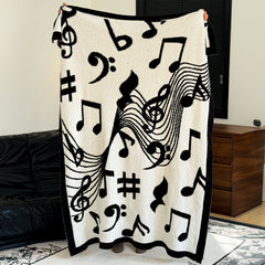 SOGA 130x160cm Throw Blanket Black and White Musical Note Half Fleece Soft Cozy for Music Lovers Stylish