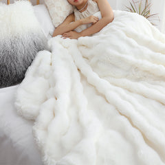 SOGA 2X 160X200cm Throw Blanket  White Double Layer Rabbit Fur Cozy Comfort with Stylish Decor