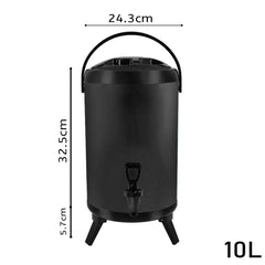 SOGA 8X 10L Stainless Steel Insulated Milk Tea Barrel Hot and Cold Beverage Dispenser Container with Faucet Black