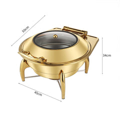 SOGA 2X Gold Plated Stainless Steel Round Chafing Dish Tray Buffet Cater Food Warmer Chafer with Top Lid