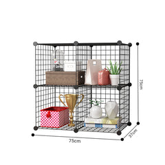 SOGA 2X Black Portable 4-Cube Storage Organiser Foldable DIY Modular Grid Space Saving Shelf