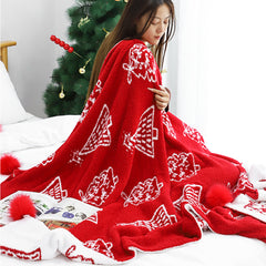 SOGA 2X 130x170cm Throw Blanket Red Christmas Tree Half Fleece for Holiday Season Cozy