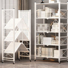 SOGA 2X 4 Tier Steel White Foldable Display Stand Multi-Functional Shelves Storage Organizer with Wheels