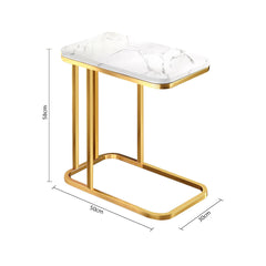 SOGA 30x50cm White Ceramic Sofa Side Square Mini Table w/ Gold Metal Legs