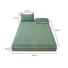 SOGA Green 153cm Wide Mattress Cover Thick Quilted Fleece Stretchable Clover Design Bed Spread Sheet Protector with Pillow Covers