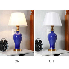 SOGA 4X Blue Ceramic Oval Table Lamp with Gold Metal Base