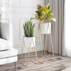 SOGA 2X 70cm Gold Metal Plant Stand with White Flower Pot Holder Corner Shelving Rack Indoor Display