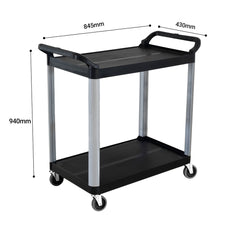 SOGA 2X 2 Tier Food Trolley Portable Kitchen Cart Multifunctional Big Utility Service with wheels 845x430x940mm Black