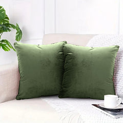 SOGA 45cm Subtle Army Green Foliage Velvet Square Throw Pillow