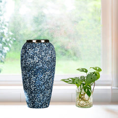 SOGA 35x17cm Blue with White Mini Floral Large Ceramic Flower Vase Elegant Living Room Home Decor