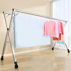 SOGA 2X 2.4m Portable Standing Clothes Drying Rack Foldable Space-Saving Laundry Holder with Wheels