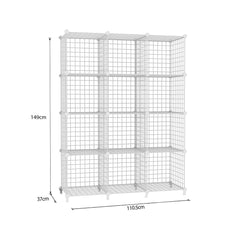 SOGA White Portable 12-Cube 3 Column Storage Organiser Foldable DIY Modular Grid Space Saving Shelf