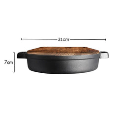 SOGA 2X 31cm Round Cast Iron Pre-seasoned Deep Baking Pizza Frying Pan Skillet with Wooden Lid