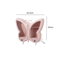 SOGA 2X Pink Butterfly Shape Wall-Mounted Makeup Organiser Dustproof Waterproof Bathroom Storage Box Home Decor