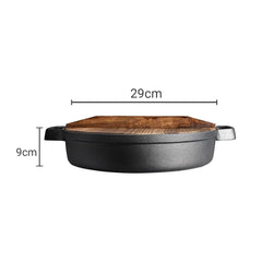 SOGA 29cm Round Cast Iron Pre-seasoned Deep Baking Pizza Frying Pan Skillet with Wooden Lid