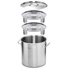 SOGA 33L Stainless Steel Stock Pot with Two Steamer Rack Insert Stockpot Tray