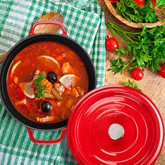 SOGA Cast Iron Enamel Porcelain Stewpot Casserole Stew Cooking Pot With Lid 2.7L Red 22cm