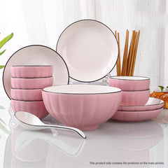 SOGA Pink Japanese Style Ceramic Dinnerware Crockery Soup Bowl Plate Server Kitchen Home Decor Set of 5