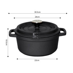 SOGA 2X Cast Iron 24cm Stewpot Casserole Stew Cooking Pot With Lid Black