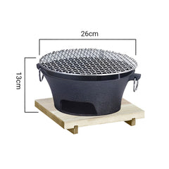 SOGA 2X Cast Iron Round Stove Charcoal Table Net Grill Japanese Style BBQ Picnic Camping with Wooden Board