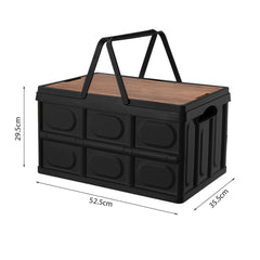 SOGA 2X 52.5cm 55L Black Car & Camping Foldable Storage Box Crate Stackable Container with Handle