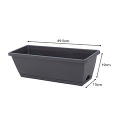 SOGA 49.5cm Black Rectangular Planter Vegetable Herb Flower Outdoor Plastic Box with Holder Balcony Garden Decor Set of 2