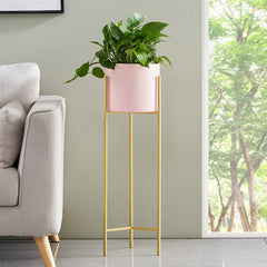 SOGA 4X 2 Layer 60cm Gold Metal Plant Stand with Pink Flower Pot Holder Corner Shelving Rack Indoor Display