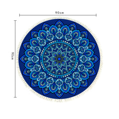 SOGA 2X 90cm Blue Mandala Round Carpet for Living Room Bedroom Anti-slip Doormat, Home Decor