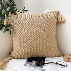 SOGA 2X 50CM Light Brown Pillow with Tassel Accents, Rizzy Transitional Cover Throw Pillow