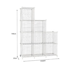 SOGA White Portable 9-Cube 3 Column Storage Organiser Foldable DIY Modular Grid Space Saving Shelf 149cm