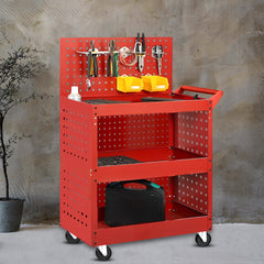 SOGA 2X 3 Tier Tool Storage Cart Portable Service Utility Heavy Duty Mobile Trolley with Porous Side Panels