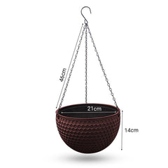 SOGA Coffee Medium Hanging Resin Flower Pot Self Watering Basket Planter Outdoor Garden Decor