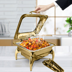 SOGA 2X Gold Plated Stainless Steel Square Chafing Dish Tray Buffet Cater Food Warmer Chafer with Top Lid